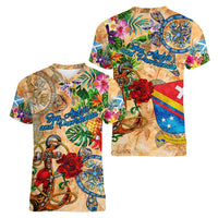 San Andrés and Providencia Women V-Neck T-Shirt Geographic Coordinate Anchor - Turlte Tropical