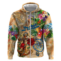 San Andrés and Providencia Zip Hoodie Geographic Coordinate Anchor - Turlte Tropical