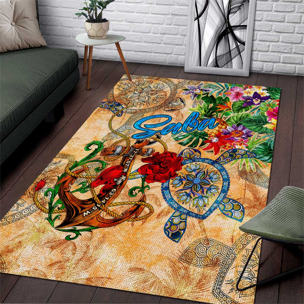 Saba Area Rug Geographic Coordinate Anchor - Turlte Tropical