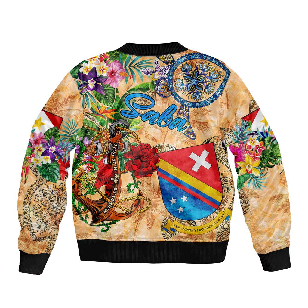 Saba Bomber Jacket Geographic Coordinate Anchor - Turlte Tropical