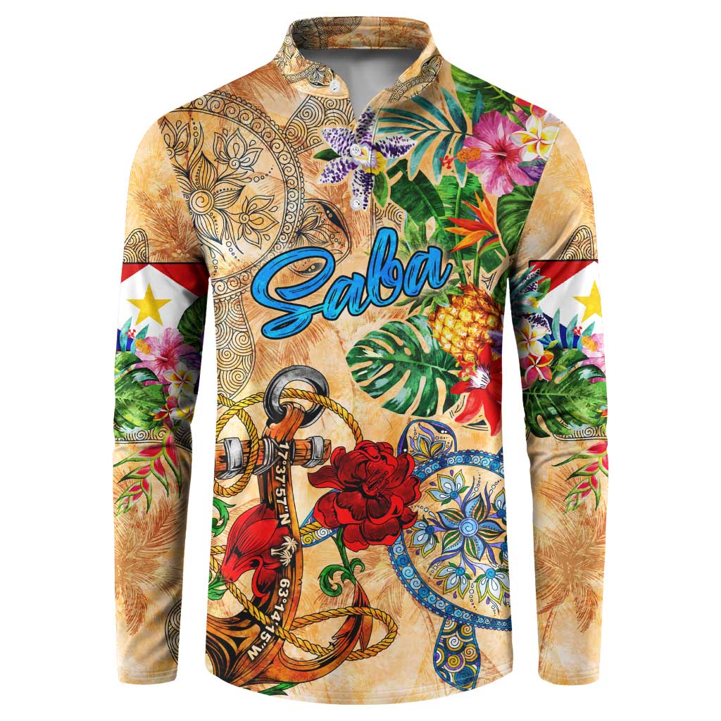 Saba Button Sweatshirt Geographic Coordinate Anchor - Turlte Tropical