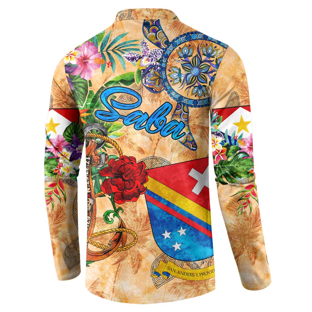 Saba Button Sweatshirt Geographic Coordinate Anchor - Turlte Tropical