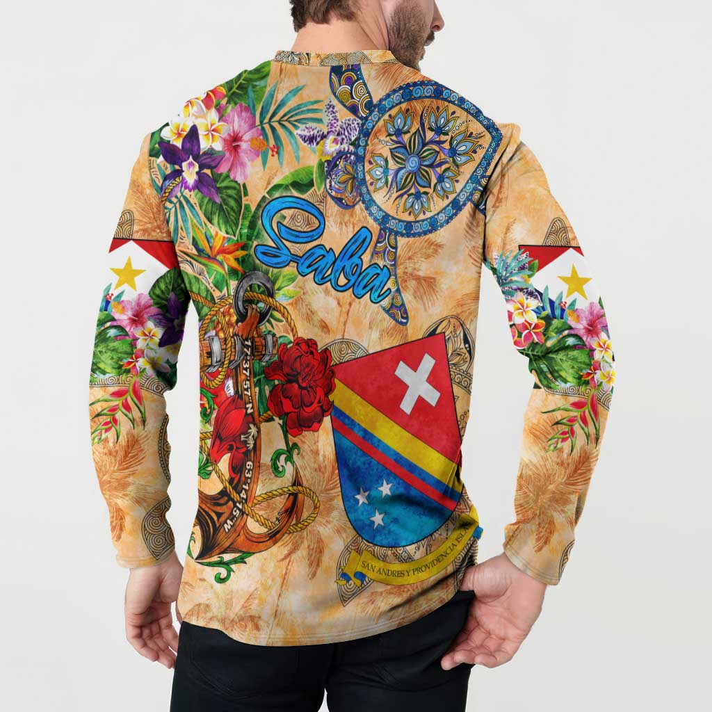 Saba Button Sweatshirt Geographic Coordinate Anchor - Turlte Tropical