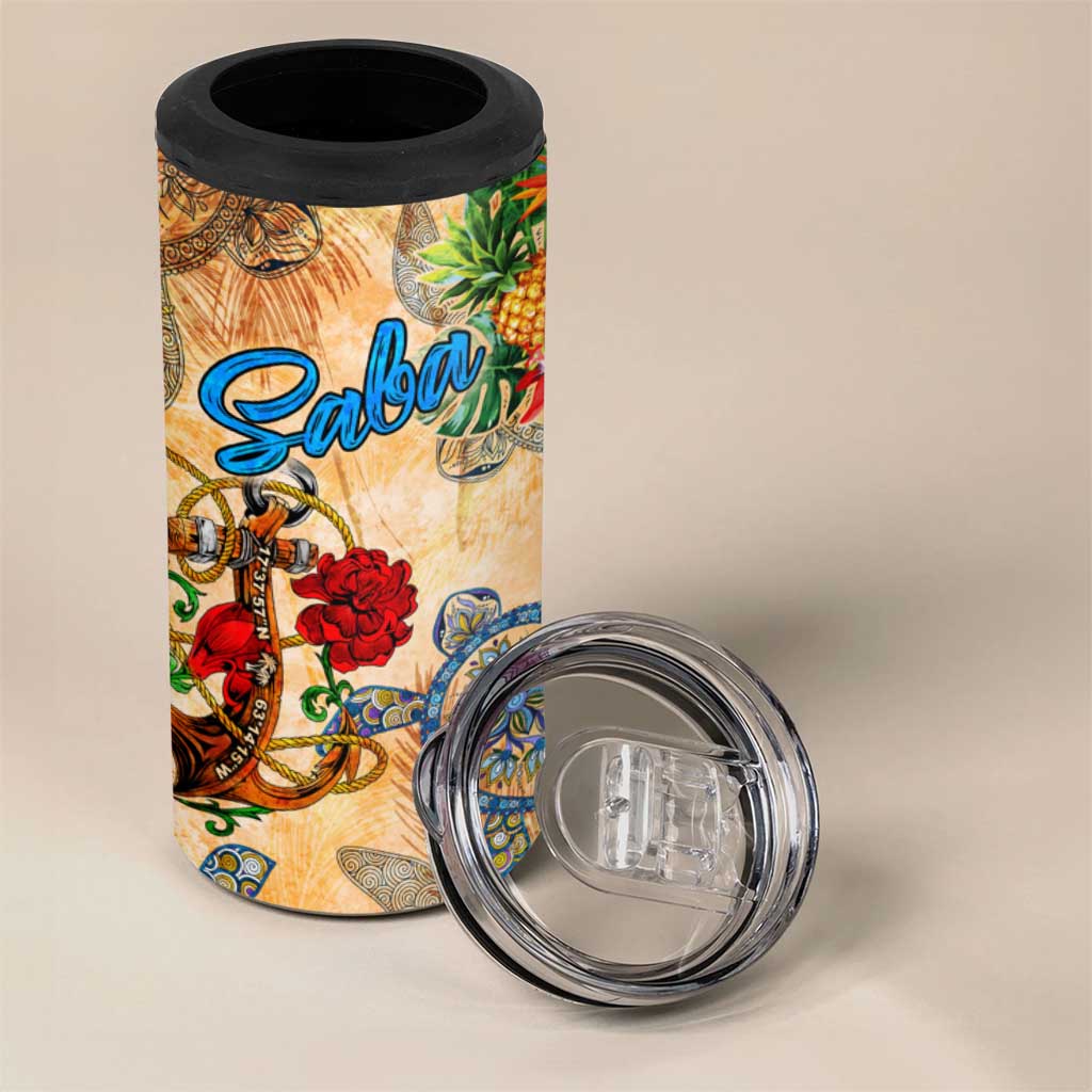 Saba 4 in 1 Can Cooler Tumbler Geographic Coordinate Anchor - Turlte Tropical