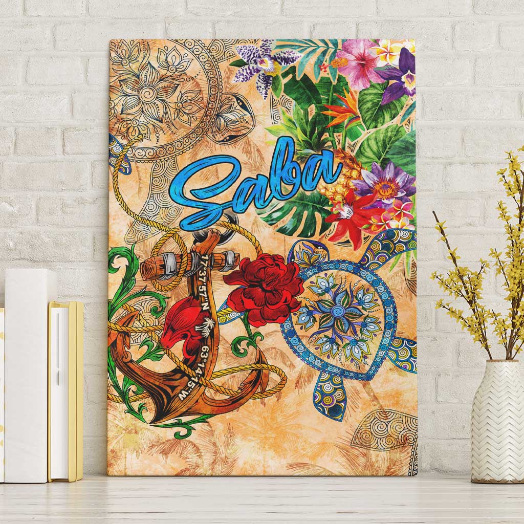 Saba Canvas Wall Art Geographic Coordinate Anchor - Turlte Tropical