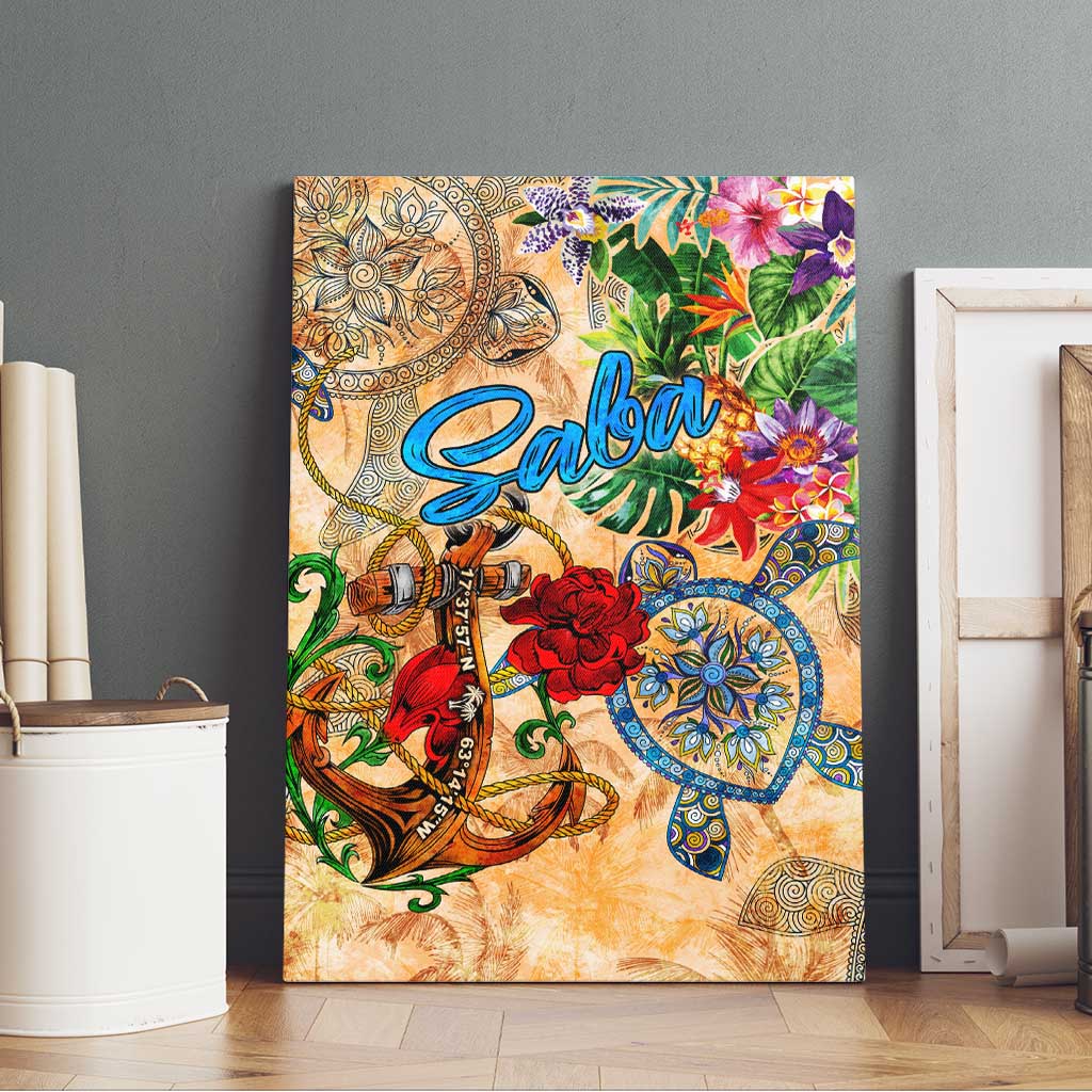 Saba Canvas Wall Art Geographic Coordinate Anchor - Turlte Tropical