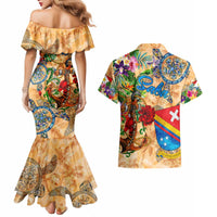 Saba Couples Matching Mermaid Dress and Hawaiian Shirt Geographic Coordinate Anchor - Turlte Tropical