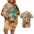 Saba Couples Matching Off Shoulder Short Dress and Hawaiian Shirt Geographic Coordinate Anchor - Turlte Tropical