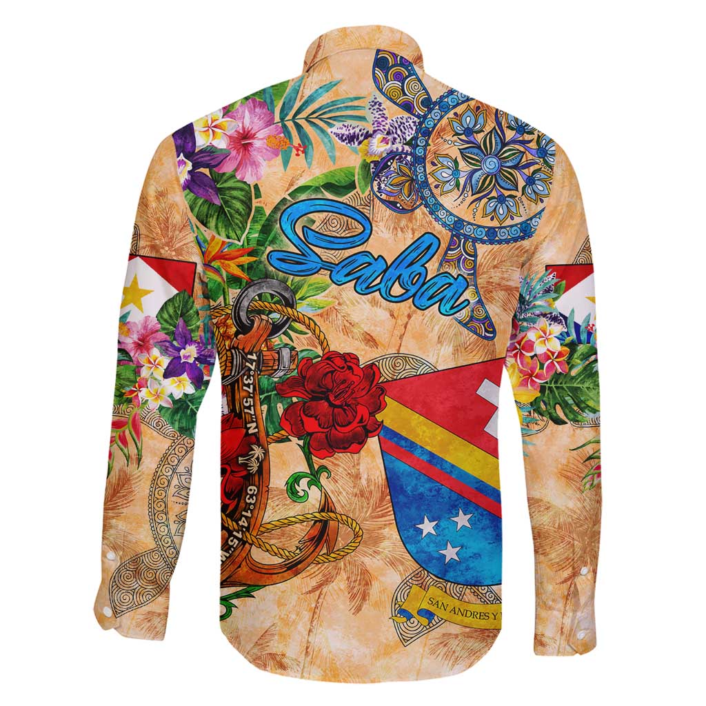 Saba Family Matching Long Sleeve Bodycon Dress and Hawaiian Shirt Geographic Coordinate Anchor - Turlte Tropical