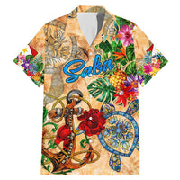 Saba Family Matching Mermaid Dress and Hawaiian Shirt Geographic Coordinate Anchor - Turlte Tropical