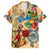 Saba Family Matching Off The Shoulder Long Sleeve Dress and Hawaiian Shirt Geographic Coordinate Anchor - Turlte Tropical