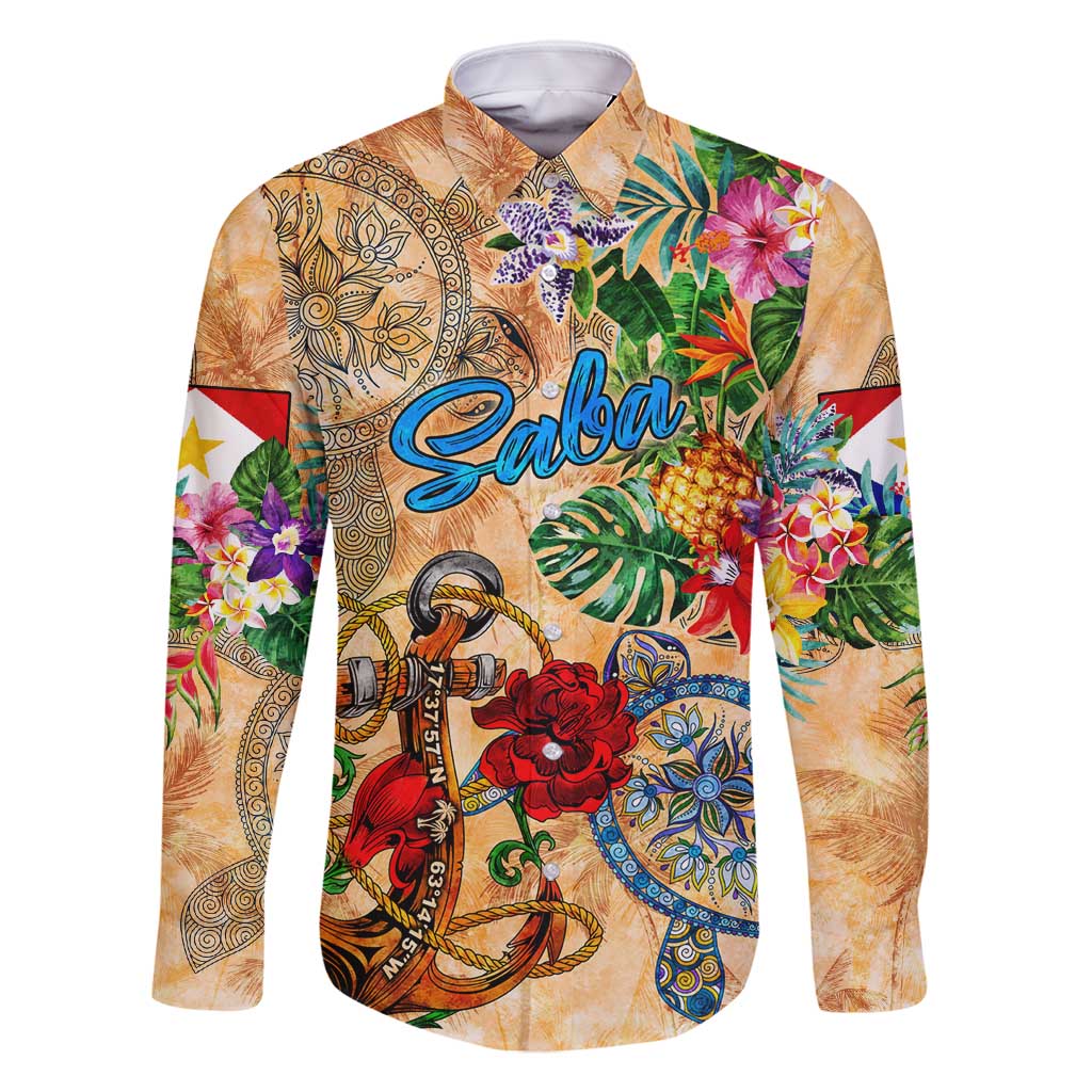 Saba Family Matching Off Shoulder Short Dress and Hawaiian Shirt Geographic Coordinate Anchor - Turlte Tropical