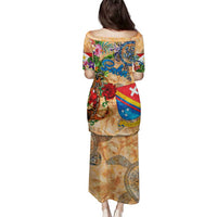 Saba Family Matching Puletasi and Hawaiian Shirt Geographic Coordinate Anchor - Turlte Tropical