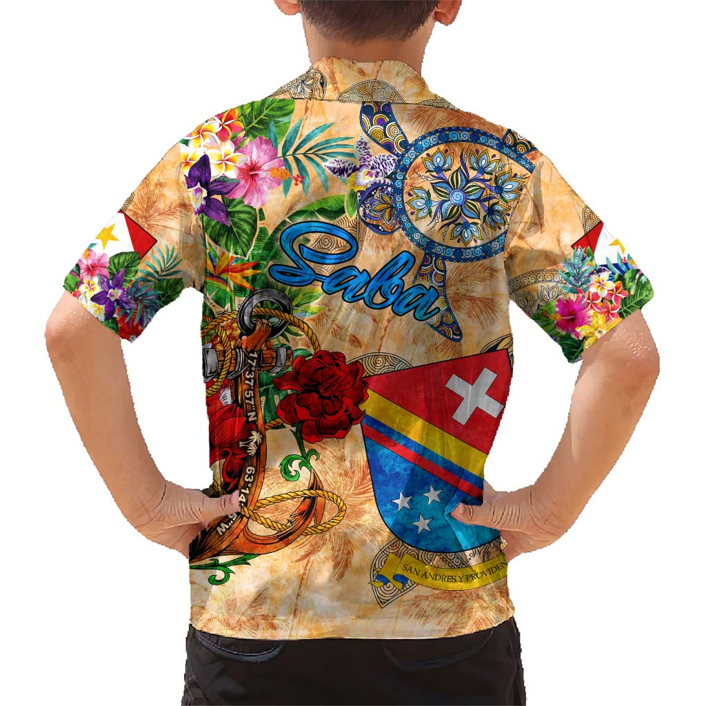 Saba Family Matching Short Sleeve Bodycon Dress and Hawaiian Shirt Geographic Coordinate Anchor - Turlte Tropical