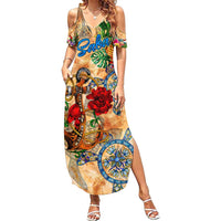 Saba Family Matching Summer Maxi Dress and Hawaiian Shirt Geographic Coordinate Anchor - Turlte Tropical