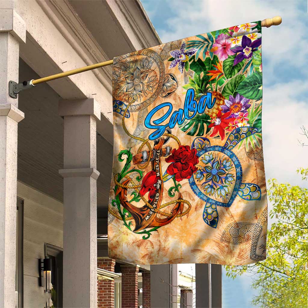Saba Garden Flag Geographic Coordinate Anchor - Turlte Tropical