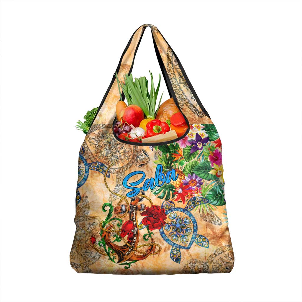 Saba Grocery Bag Geographic Coordinate Anchor - Turlte Tropical