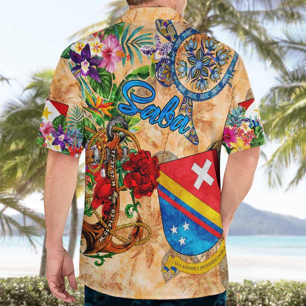 Saba Hawaiian Shirt Geographic Coordinate Anchor - Turlte Tropical
