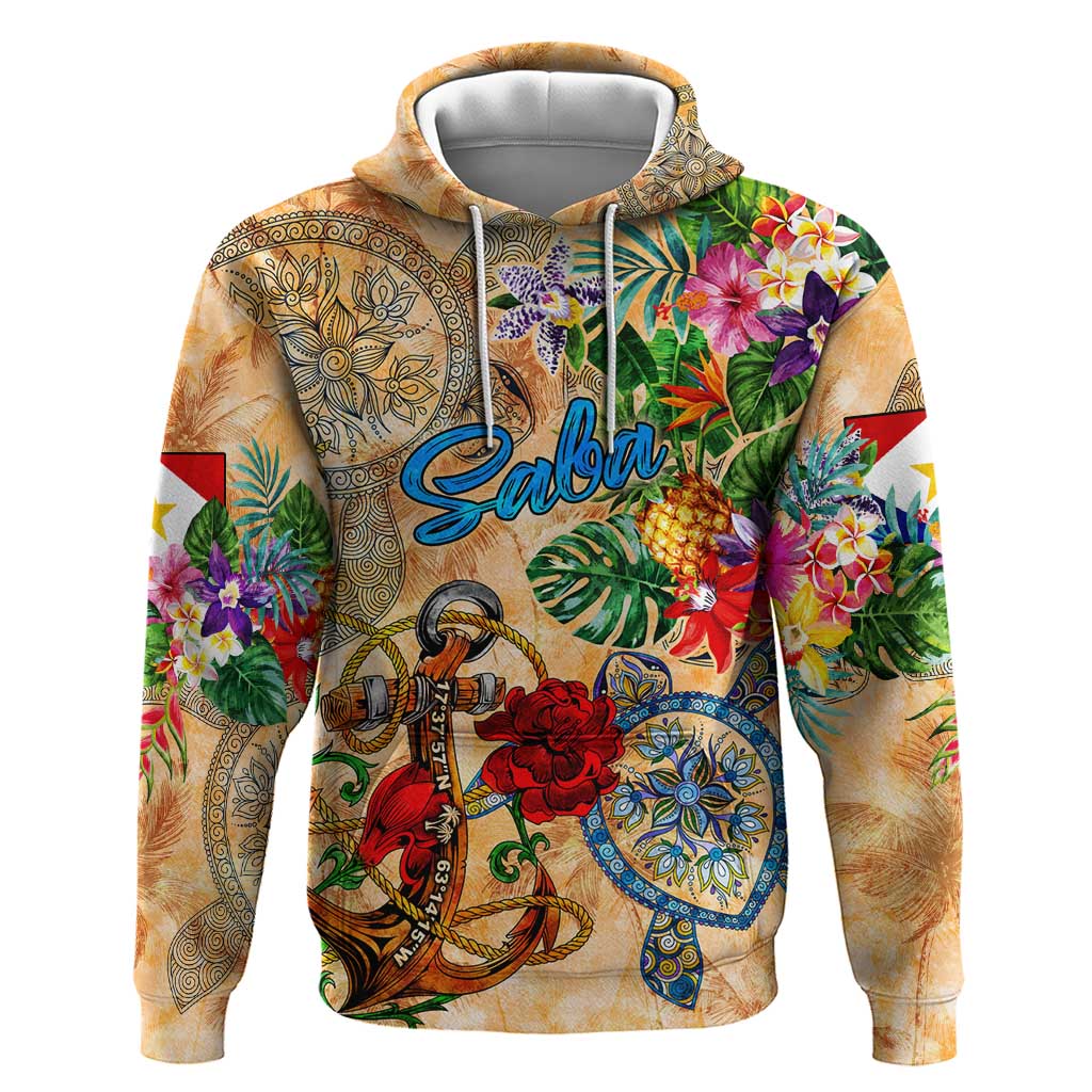 Saba Hoodie Geographic Coordinate Anchor - Turlte Tropical
