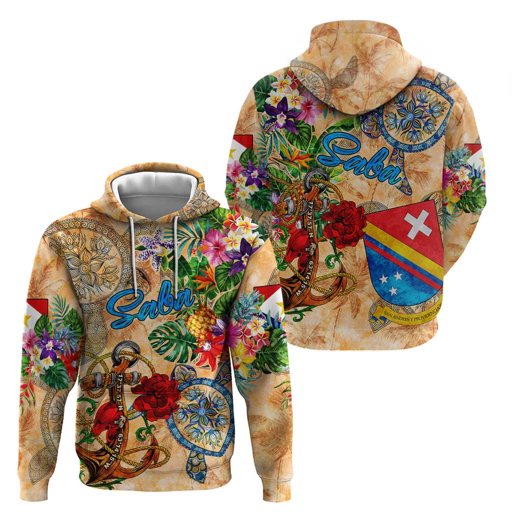 Saba Hoodie Geographic Coordinate Anchor - Turlte Tropical