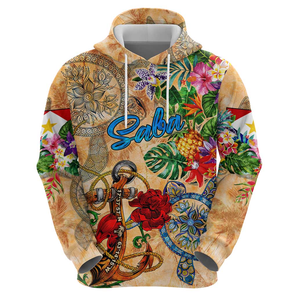 Saba Hoodie Geographic Coordinate Anchor - Turlte Tropical