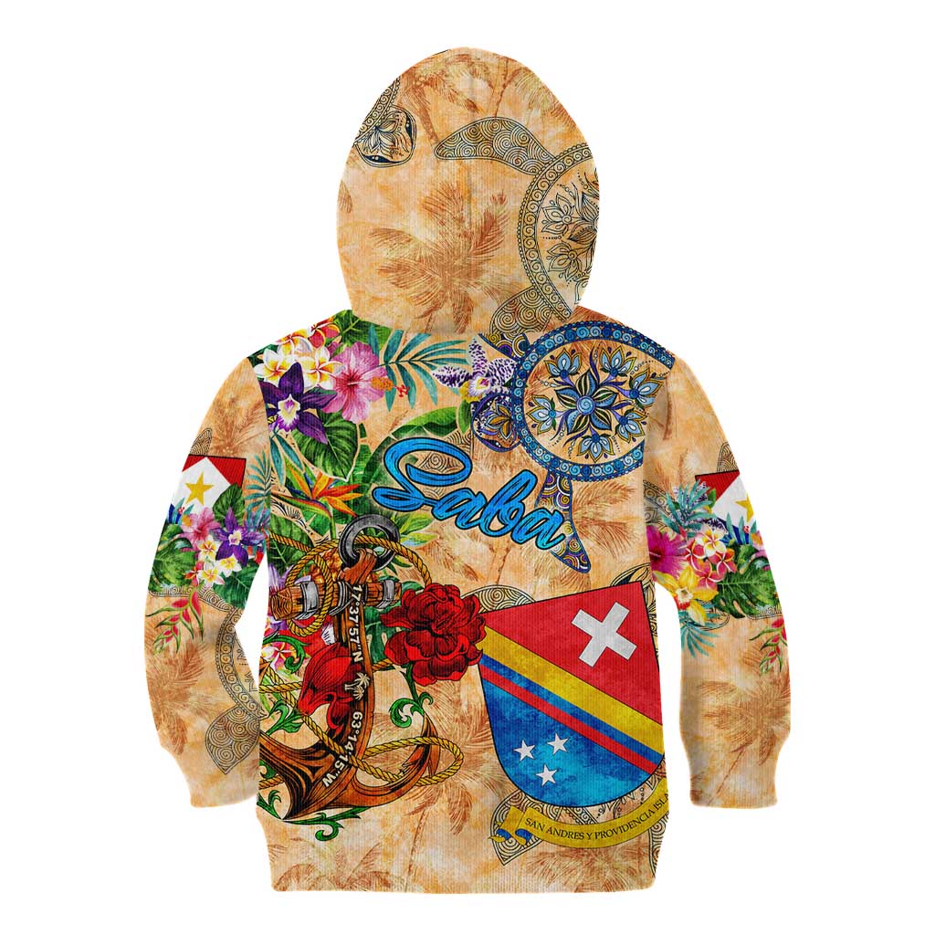 Saba Kid Hoodie Geographic Coordinate Anchor - Turlte Tropical