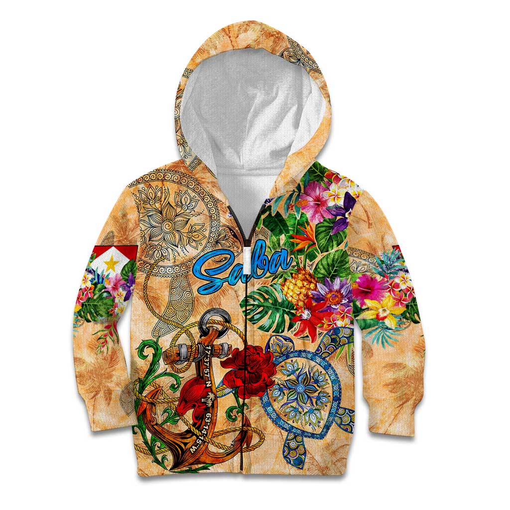 Saba Kid Hoodie Geographic Coordinate Anchor - Turlte Tropical