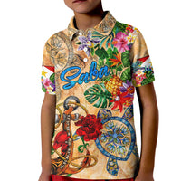 Saba Kid Polo Shirt Geographic Coordinate Anchor - Turlte Tropical