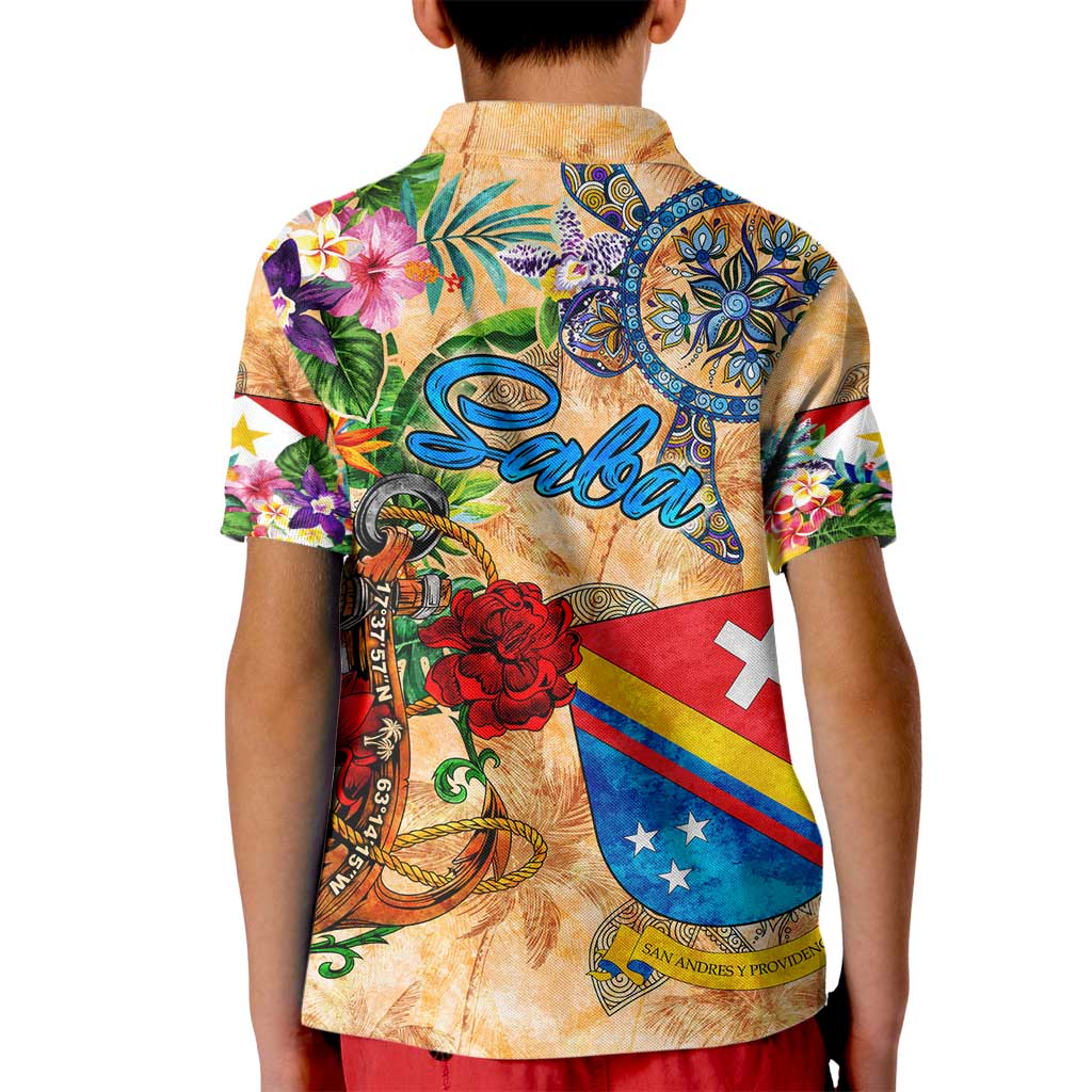 Saba Kid Polo Shirt Geographic Coordinate Anchor - Turlte Tropical