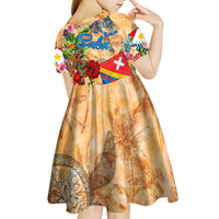 Saba Kid Short Sleeve Dress Geographic Coordinate Anchor - Turlte Tropical