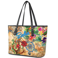 Saba Leather Tote Bag Geographic Coordinate Anchor - Turlte Tropical