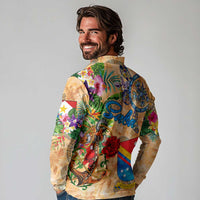 Saba Long Sleeve Polo Shirt Geographic Coordinate Anchor - Turlte Tropical