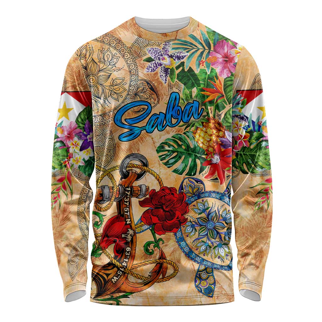 Saba Long Sleeve Shirt Geographic Coordinate Anchor - Turlte Tropical