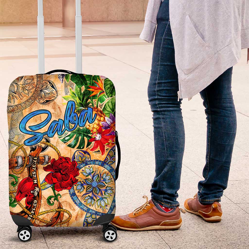Saba Luggage Cover Geographic Coordinate Anchor - Turlte Tropical