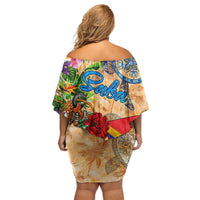 Saba Off Shoulder Short Dress Geographic Coordinate Anchor - Turlte Tropical