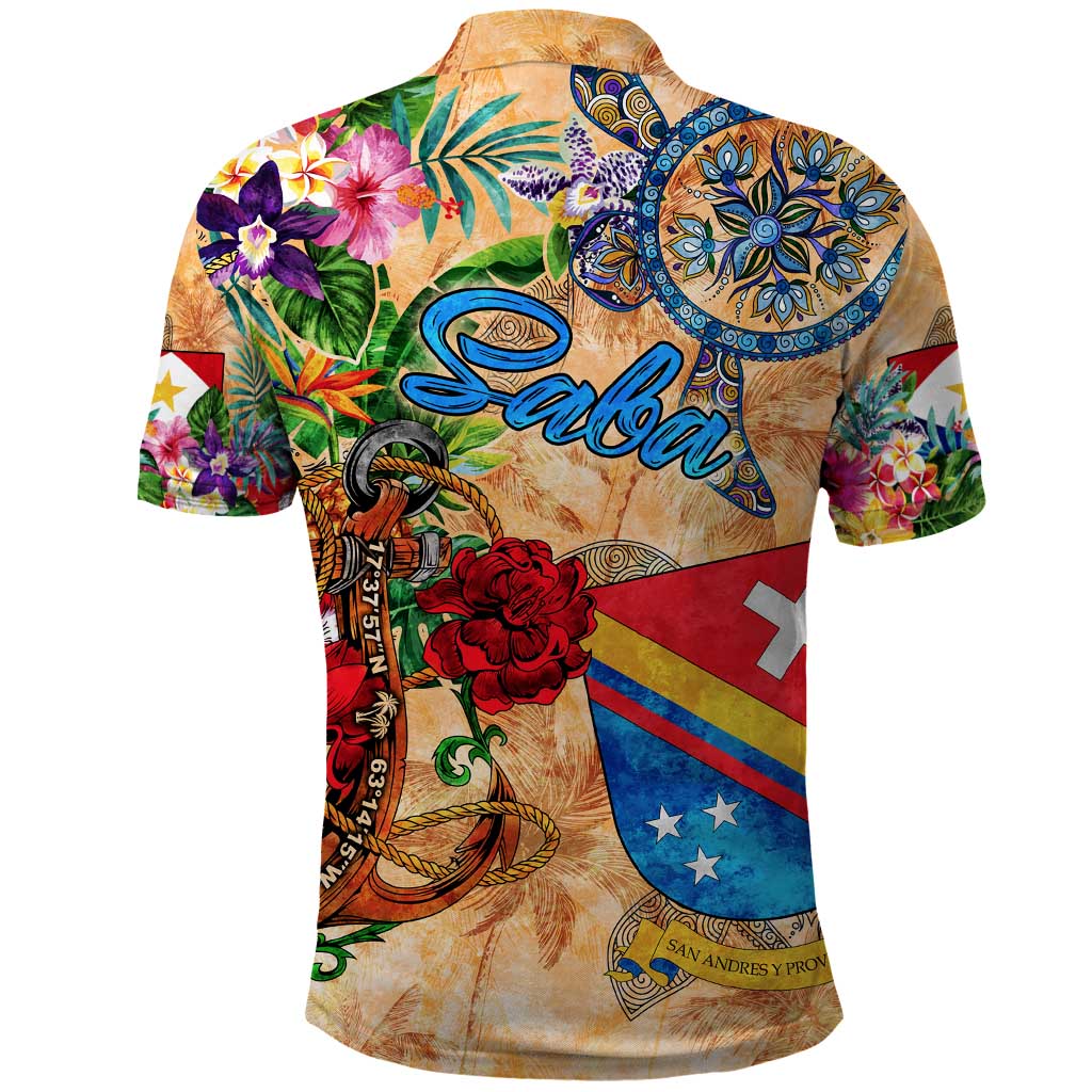 Saba Polo Shirt Geographic Coordinate Anchor - Turlte Tropical