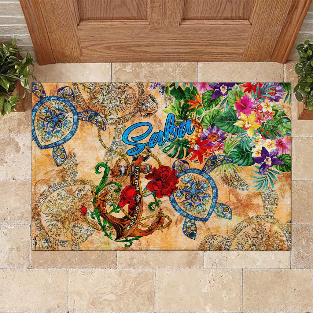 Saba Rubber Doormat Geographic Coordinate Anchor - Turlte Tropical