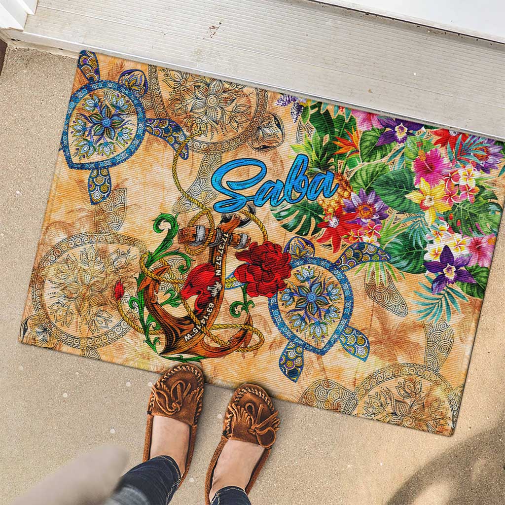Saba Rubber Doormat Geographic Coordinate Anchor - Turlte Tropical