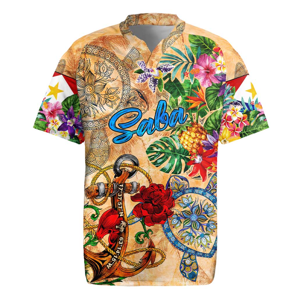 Saba Rugby Jersey Geographic Coordinate Anchor - Turlte Tropical