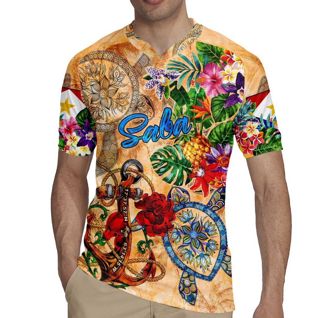 Saba Rugby Jersey Geographic Coordinate Anchor - Turlte Tropical