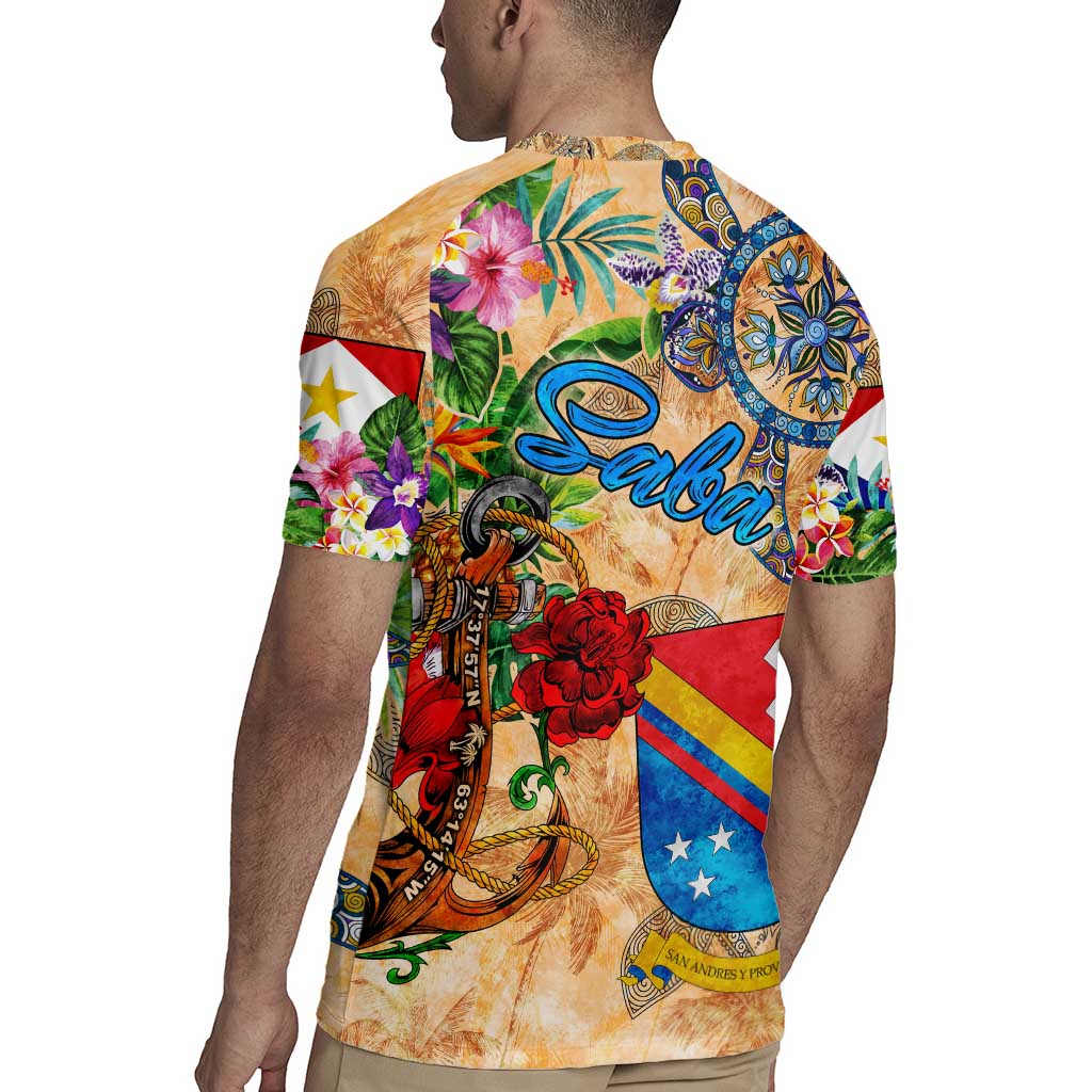 Saba Rugby Jersey Geographic Coordinate Anchor - Turlte Tropical