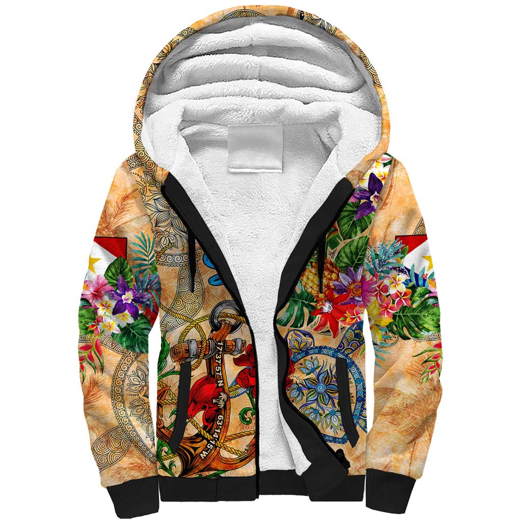 Saba Sherpa Hoodie Geographic Coordinate Anchor - Turlte Tropical