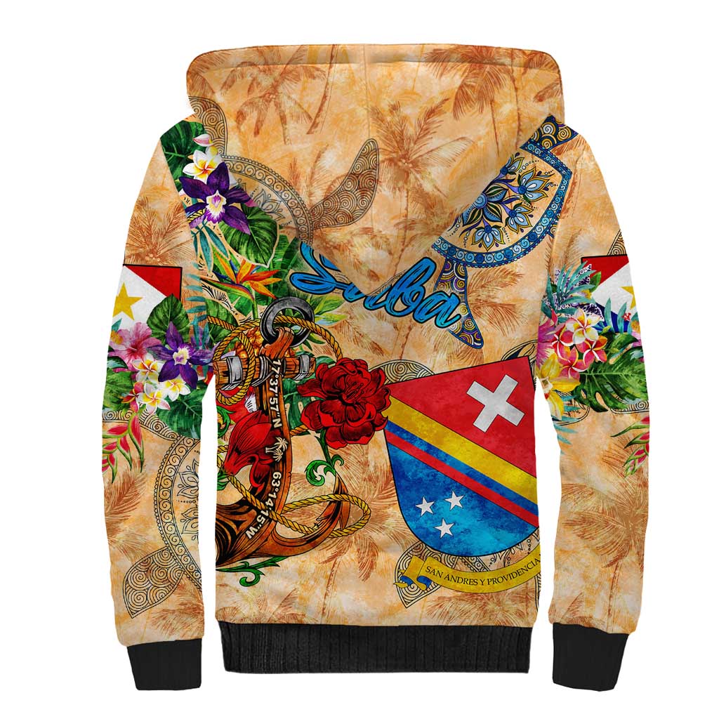 Saba Sherpa Hoodie Geographic Coordinate Anchor - Turlte Tropical