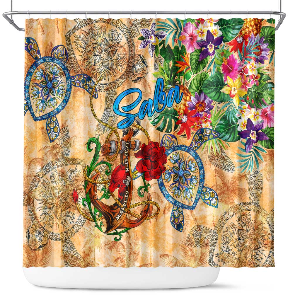Saba Shower Curtain Geographic Coordinate Anchor - Turlte Tropical