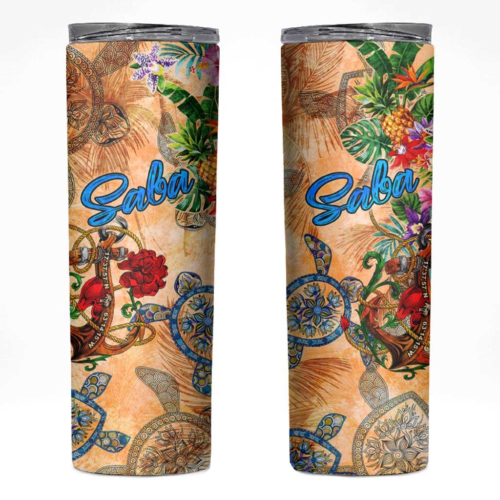 Saba Skinny Tumbler Geographic Coordinate Anchor - Turlte Tropical