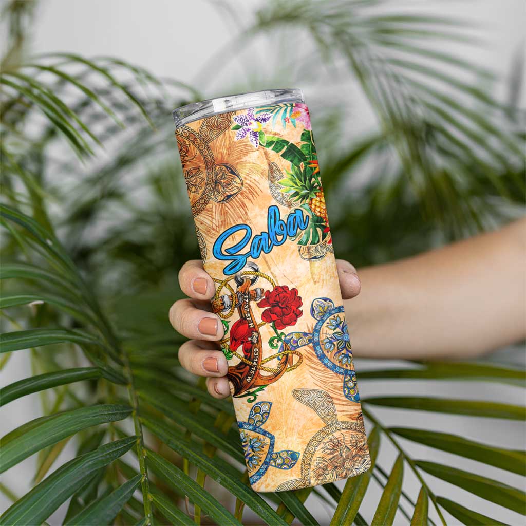Saba Skinny Tumbler Geographic Coordinate Anchor - Turlte Tropical