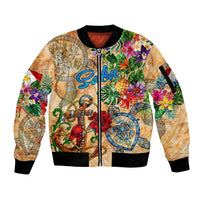 Saba Sleeve Zip Bomber Jacket Geographic Coordinate Anchor - Turlte Tropical
