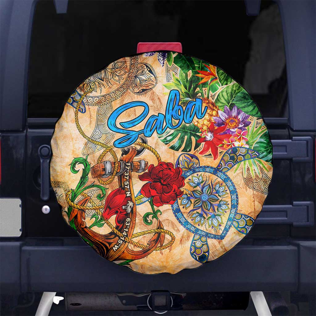 Saba Spare Tire Cover Geographic Coordinate Anchor - Turlte Tropical