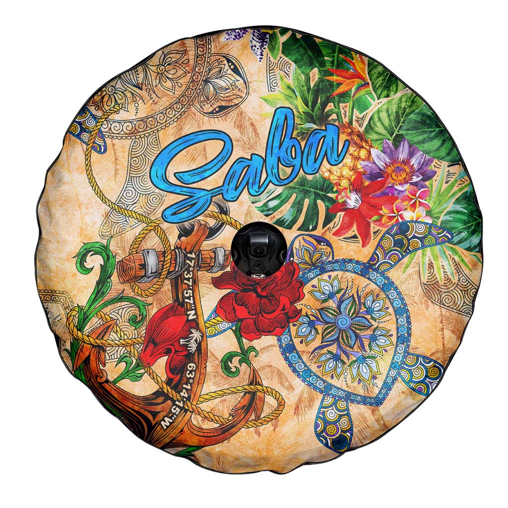 Saba Spare Tire Cover Geographic Coordinate Anchor - Turlte Tropical