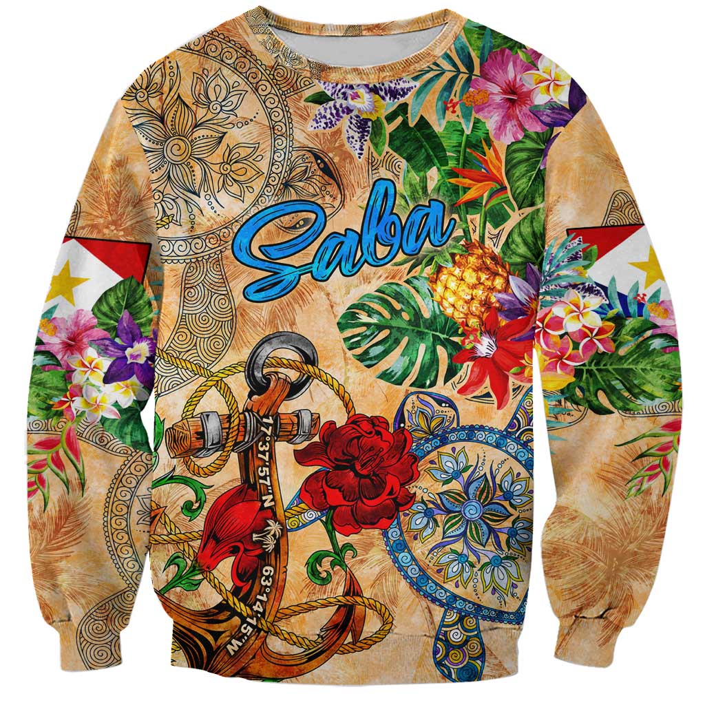 Saba Sweatshirt Geographic Coordinate Anchor - Turlte Tropical